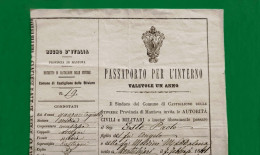 D-IT Passaporto REGNO D'ITALIA Castiglione Delle Stiviere (Mantova) 1885 - Historical Documents