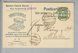 Schweiz Wertziffer 1907-04-20 Zürich2 Illustrierte Postkarte Nach Meilen "Bücher-Fabrik" " Victoria" - Covers & Documents