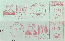 414  Ludwig Van Beethoven: 2 Ema D'Allemagne, 1962/67 - Beethoven Meter Stamps From Bonn, Germany - Musique