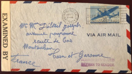 Etats-Unis, Griffe SERVICE SUSPENDED / RETURN TO SENDER Sur Enveloppe Censurée Pour La France 1942 - (B1347) - Marcofilie