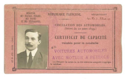 Certificat De Capacité Pour Voitures Automobiles Avec Moteur à Pétrole ( Permis De Conduire, Marseille 1914 ) - Non Classificati