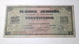 BILLET ESPAGNE SPAIN BANKNOTE 25 PESETAS 1938 VF BILLETE ESPAÑA *COMPRAS MULTIPLES CONSULTAR* - 25 Peseten