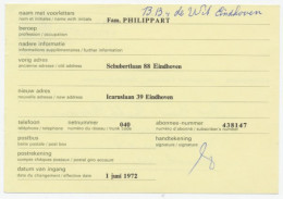 Verhuiskaart G. 37 Particulier Bedrukt Eindhoven 1972 - Entiers Postaux