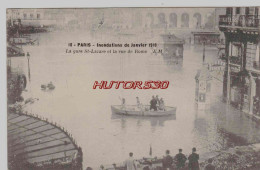 CPA PARIS - INONDATIONS DE 1910 - GARE SAINT LAZARE ET RUE DE ROME - La Crecida Del Sena De 1910