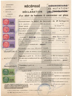 Mamers -1957 - Récépissé De Mutation D' Un Débit De Boisson ( 4 Timbres 5000f Et 2 Timbres 2000f ) - Storia Postale