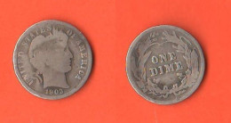 America One Dime 1903 USA 10 Cents Barber United States Of America - 1892-1916: Barber
