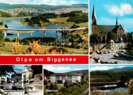 73607826 Olpe Biggesee Panorama Kirche Kurkoelner Platz Stadthalle Grachtenboot  - Autres & Non Classés