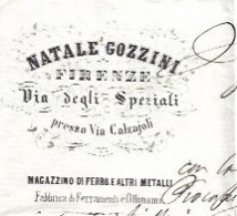FIRENZE SCOMPARSA - NATALE GOZZINI VIA DEGLI SPEZIALI PRESSO VIA CALZAJOLI - LETTERA AUTOGRAFA DEL 25/8/1868 - Marcofilía