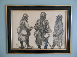 Lithographie Théophile-Alexandre Steinlen - " Les Trois Poilus " - Lithografieën