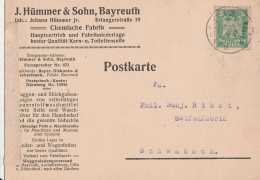 Deutsches Reich Firmenkarte Bayreuth 1926 J Hümmer & Sohn Nach Schwabach - Lettres & Documents