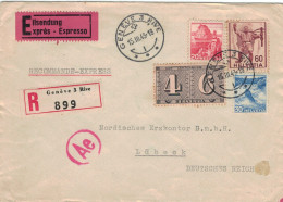 Reko Geneve Rive 1943 > Nordisches Erzkontor Lübeck - Express - Zensur Ae - Storia Postale