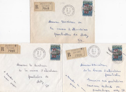 36953# LOT 3 LETTRES FRANCHISE PARTIELLE RECOMMANDE Obl COURCELLES SUR NIED MOSELLE 1967 Pour METZ 57 - Brieven En Documenten