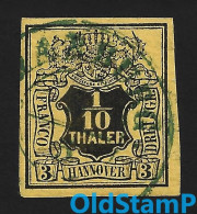 HANNOVER 1851 Mi.# 5 BPP Singed 1/10Th / 3Sgr K2 Gestempelt / Allemagne Alemania Altdeutschland Old Germany States - Hannover