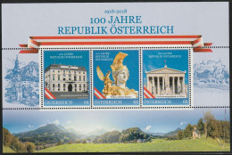 Austria Autriche Österreich 2018: 100 JAHRE REPUBLIK ÖSTERREICH (Privat-Block Mit 3x68c) POSTGÜLTIG VALABLE VALID - Timbres Personnalisés