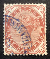 GB64-1 Victoria 1 1/2p Brun Rouge YT 69 Oblitéré BLEUE - Used Stamps