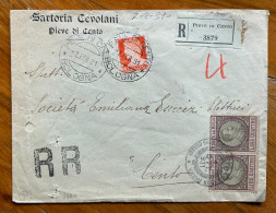 PIEVE DI CENTO * BOLOGNA * 7 FEB 31 - BUSTA SARTORIA CEVOLANI RACCONADATA RR PER CENTO CON COPPIA MARCHE DA BOLLO L.4 - Storia Postale