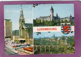 LUXEMBOURG Multivues  Gare Centrale Caisse D'Epargne  Panorama  Automobiles Autocar Chausson Marque à Confirmer Blason - Lussemburgo - Città