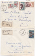 36972# LOT 2 LETTRES FRANCHISE PARTIELLE RECOMMANDE Obl FOLSCHVILLER MOSELLE 1967 Pour METZ 57 - Briefe U. Dokumente