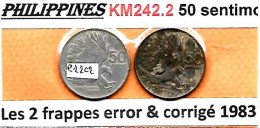 PHILIPPINES  Réforme Coinage, 50 Sentimos  Aigle  KM 242.2 , Frappe "error" & Corrigée PithecoBhaga - PithecoPhaga - Filipinas