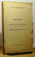 COLLECTIF.  - MEMORANDUM ON THE IMMIGRATION AND DISTRUBUTION OF WEST AFRICANS IN TN - 1901-1940