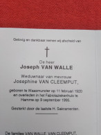 Doodsprentje Joseph Van Walle / Waasmunster 11/2/1920 Hamme 9/9/1995 ( Josephine Van Cleemput ) - Godsdienst & Esoterisme