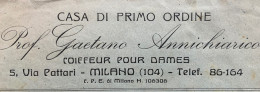 COIFFEUR POUR DAMES - CASA DI PRIMO ORDINE - GAETANO ANNICHIARICO   - MILANO  - BUSTA PER GROTTAMMARE DEL 17/12/28 - Storia Postale