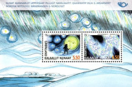 GROENLAND 2004 -Mythologie Nordique-Lune Et Lumières Du Nord-1 BF - Blocs