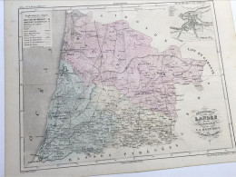 Carte Des Landes / Gravure Originale / Circa 1880 : 37 Cm X 28 Cm - Cartes Géographiques