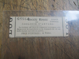 SOCIETE ROYALEZOOLOGIE ANVERS TICKET ENTREE - Eintrittskarten