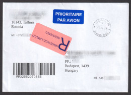 ESTONIA - Hungary Letter Cover Registered LABEL VIGNETTE Par Avion Kaubamaja Port Payé Taxe Percue Post Paid 2024 - Estonie