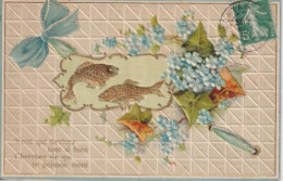 FANTAISIE  -  CARTE GAUFREE  -  POISSONS  -  FLEURS  - - 1 De April (pescado De Abril)