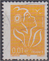 Marianne De Lamouche N° 3731 Jaune 0,01 Euro Oblitéré Variété Piquage Décalé Scan Recto/verso - 2004-2008 Maríanne De Lamouche