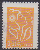 Marianne De Lamouche N° 3731 Jaune 0,01 Euro Oblitéré Variété Piquage Décalé Scan Recto/verso - 2004-2008 Marianna Di Lamouche