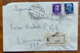 PIADENA Lineare + PIADENA * (CREMONA) * 1/5/43 SU RACCOMANDATA PER CREMONA - Marcophilie