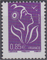Marianne De Lamouche N° 3968 Violet Rouge 0,85 Euro Neuf ** Variété Piquage Décalé Scan Recto/verso - 2004-2008 Marianne De Lamouche