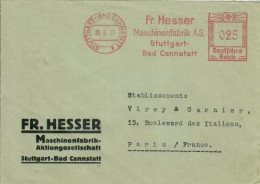 ALLEMAGNE- EMA- FR. HESSER- STUTTGART-BAD CANNSTATT- 1937- MASCHINENFABRIK-AKTIENGESELLSCHAFT - Franking Machines (EMA)