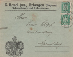 Deutsches Reich Firmenbrief Erlangen 1925 S Reuel Jun Erlangen Weingroßhandel Mit Wappen - Covers & Documents