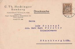 Deutsches Reich Firmenkarte Bamberg 1926 Drucksache  C Th Hechinger Nach Münchberg - Covers & Documents
