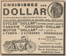 DOLLAR - Cycles - Tandem - Motos - Pubblicità D'epoca - 1925 Old Advert - Advertising