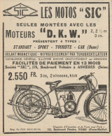 Les Motos SIC Moteurs D.K.W. - Pubblicità D'epoca - 1925 Old Advertising - Advertising