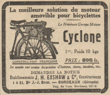 Moteur Pour Bicyclettes CYCLONE - Pubblicità D'epoca - 1925 Old Advert - Advertising