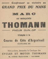 Motocyclette THORMANN - G.P. Du Mans - Pubblicità D'epoca - 1921 Old Ad - Advertising