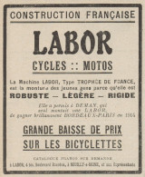 Cycles & Motos LABOR - Pubblicità D'epoca - 1921 Old Advertising - Advertising