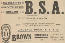 B.S.A. - Bici - Moto - Sidecar - Pubblicità D'epoca - 1920 Old Advertising - Advertising