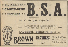 B.S.A. - Bici - Moto - Sidecar - Pubblicità D'epoca - 1920 Old Advertising - Advertising