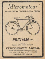 Micromoteur LABINAL - Pubblicità D'epoca - 1924 Old Advertising - Advertising