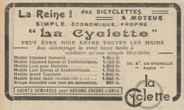 Bicyclettes A Moteur LA CYCLETTE - Pubblicità D'epoca - 1924 Old Advert - Advertising