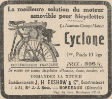 Moteur Pour Bicyclettes CYCLONE - Pubblicità D'epoca - 1924 Old Advert - Advertising