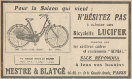 Bicyclette LUCIFER Type Grand Luxe Dame - Pubblicità D'epoca - 1923 Old Ad - Publicidad