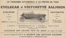 Cyclecar Et Voiturette SALMSON - Pubblicità D'epoca - 1923 Old Advertising - Reclame